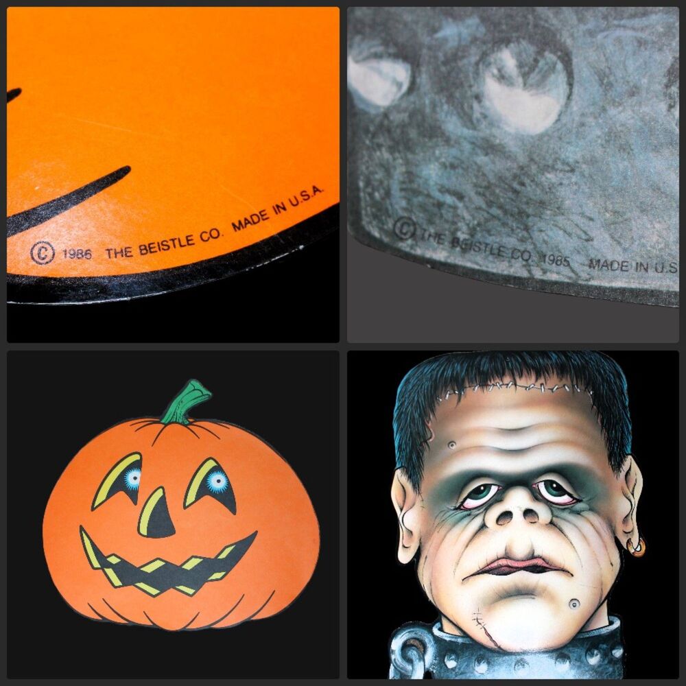 2 VTG The Beistle Co Famous Halloween Decorations '85 Frankenstein & '86 Pumpkin